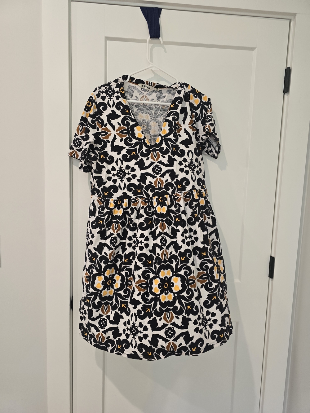 Boden Black, White & Yellow Floral V-Neck Dress